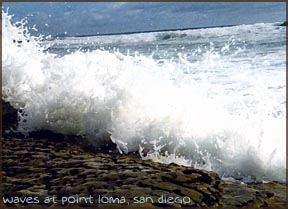 waves on rocks, point loma, san diego